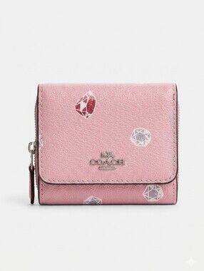 Coach Disney Trifold Wallet In Pink Coated Canvas With Gems